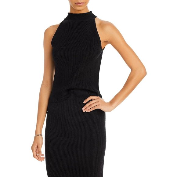 AQUA Mock Neck Knit Tank Top in Black - NWT - Size XS - Picture 1 of 3
